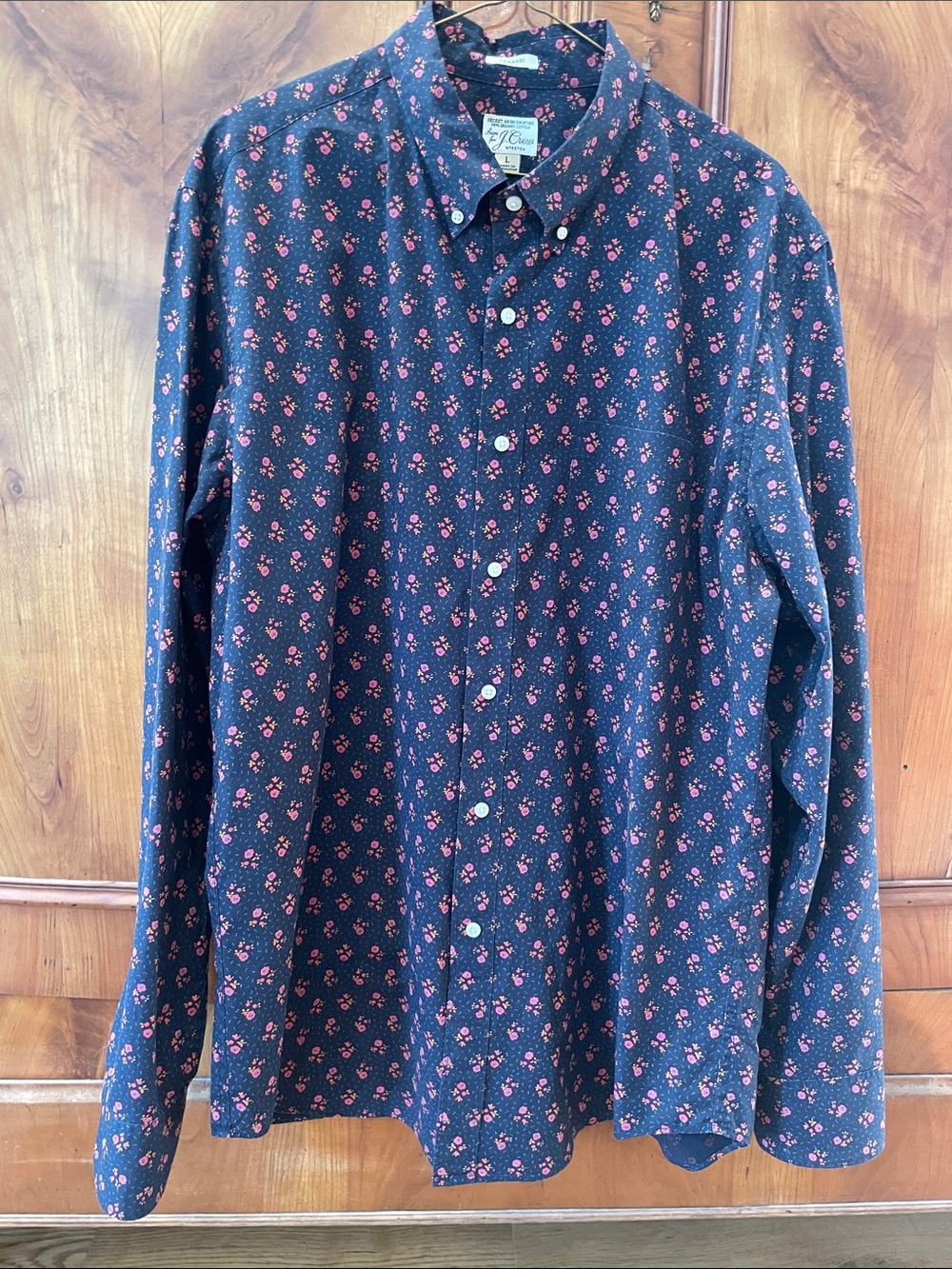 J. Crew Navy Button-Down Shirt with Pink Floral Print